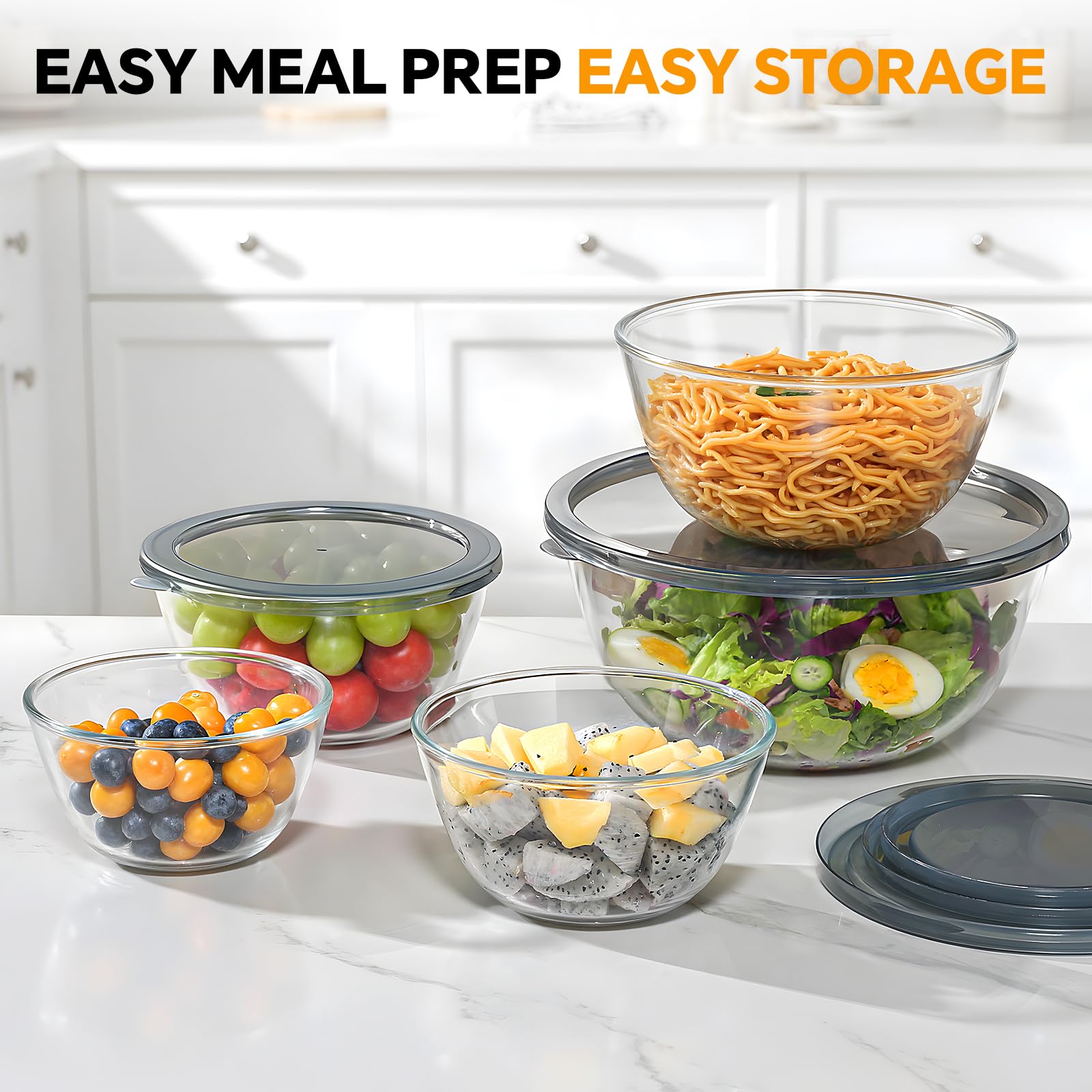 KEMETHY 4.78QT mixing bowl with lid ideal for large salads and dough.