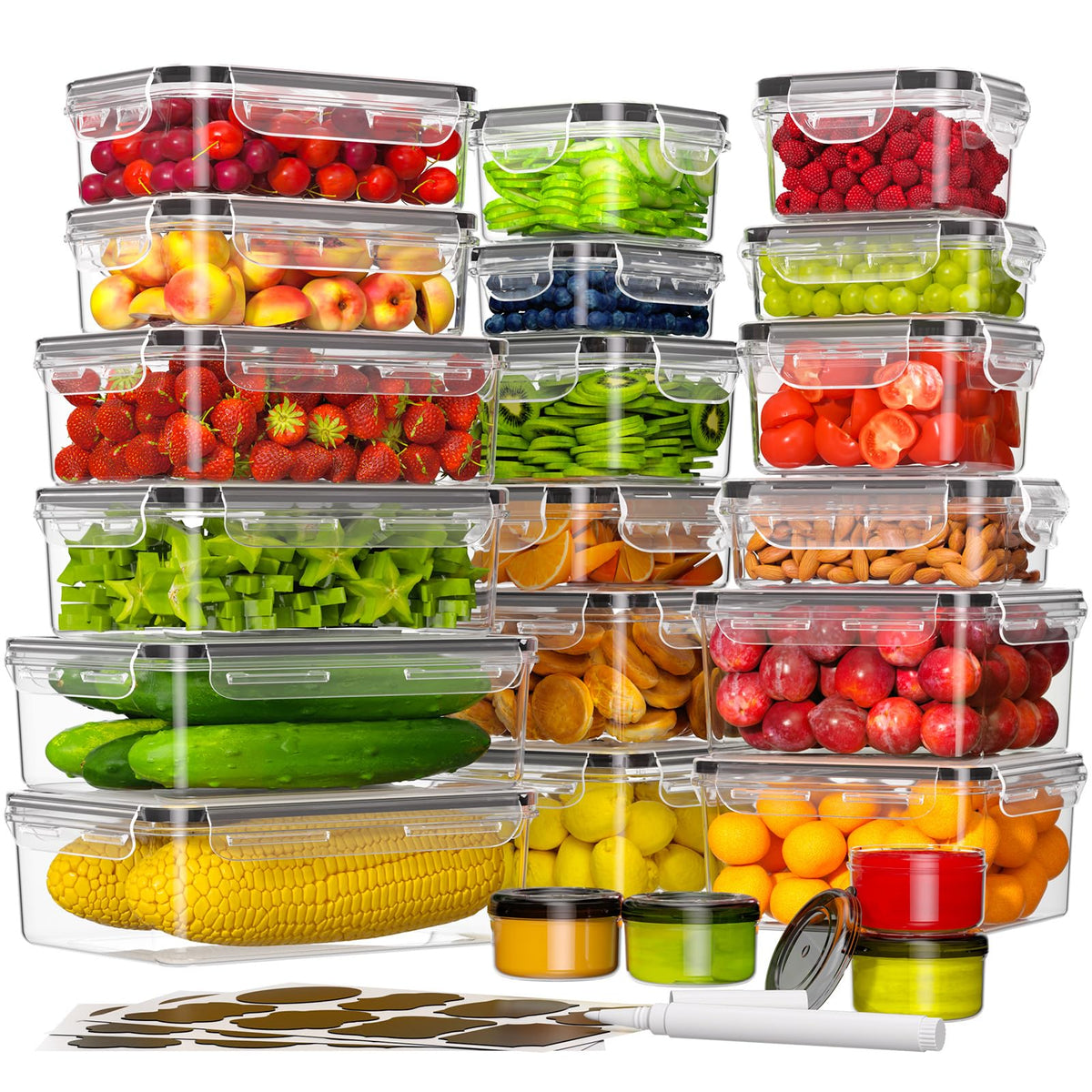 KEMETHY 44-piece rectangular container with lid for airtight fridge storage