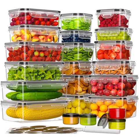 KEMETHY 44-piece rectangular container with lid for airtight fridge storage