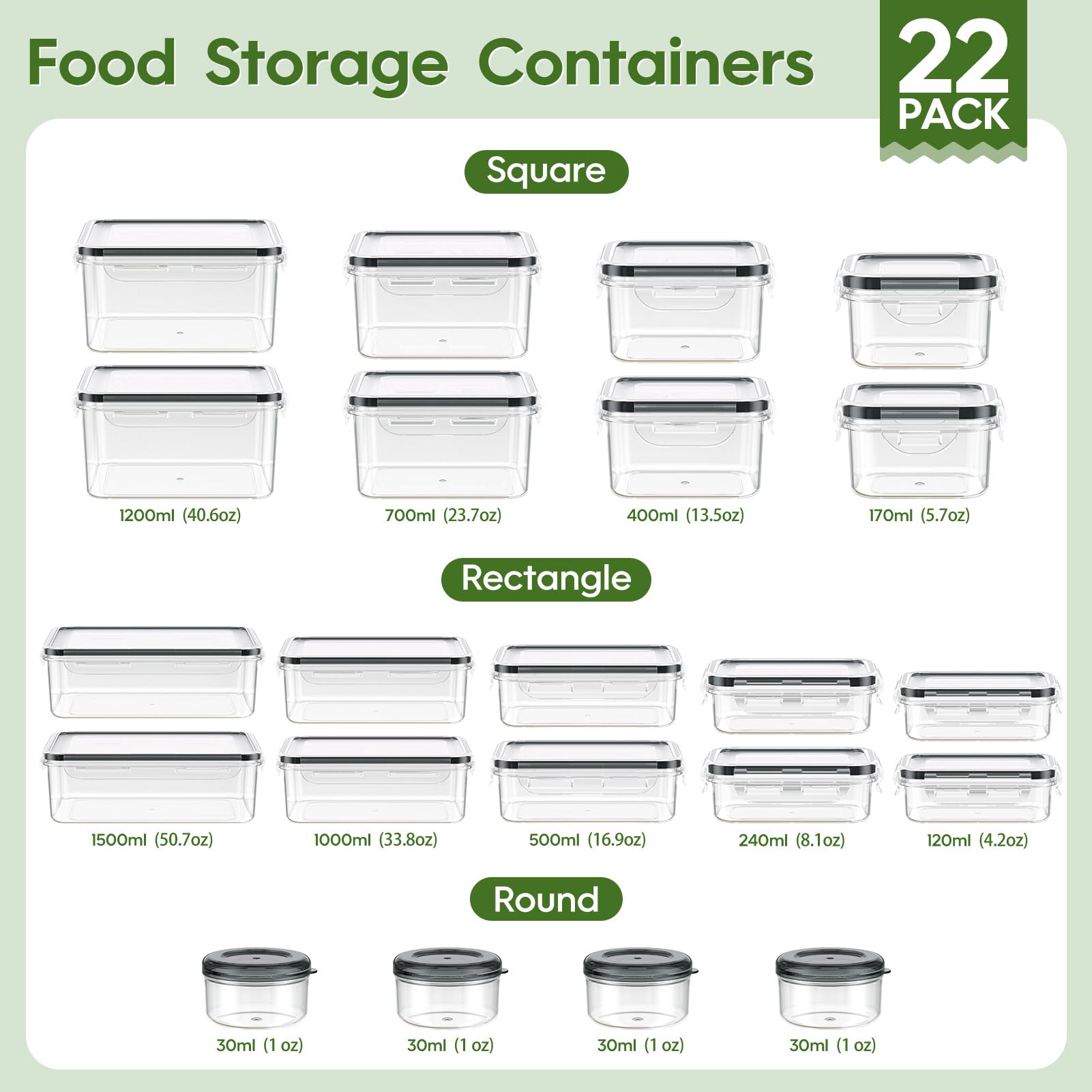 KEMETHY 44-piece square container with lid for stackable pantry organization