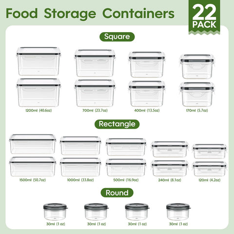 KEMETHY 44-piece square container with lid for stackable pantry organization