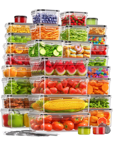 KEMETHY 60pcs containers stacked neatly for organized fridge storage