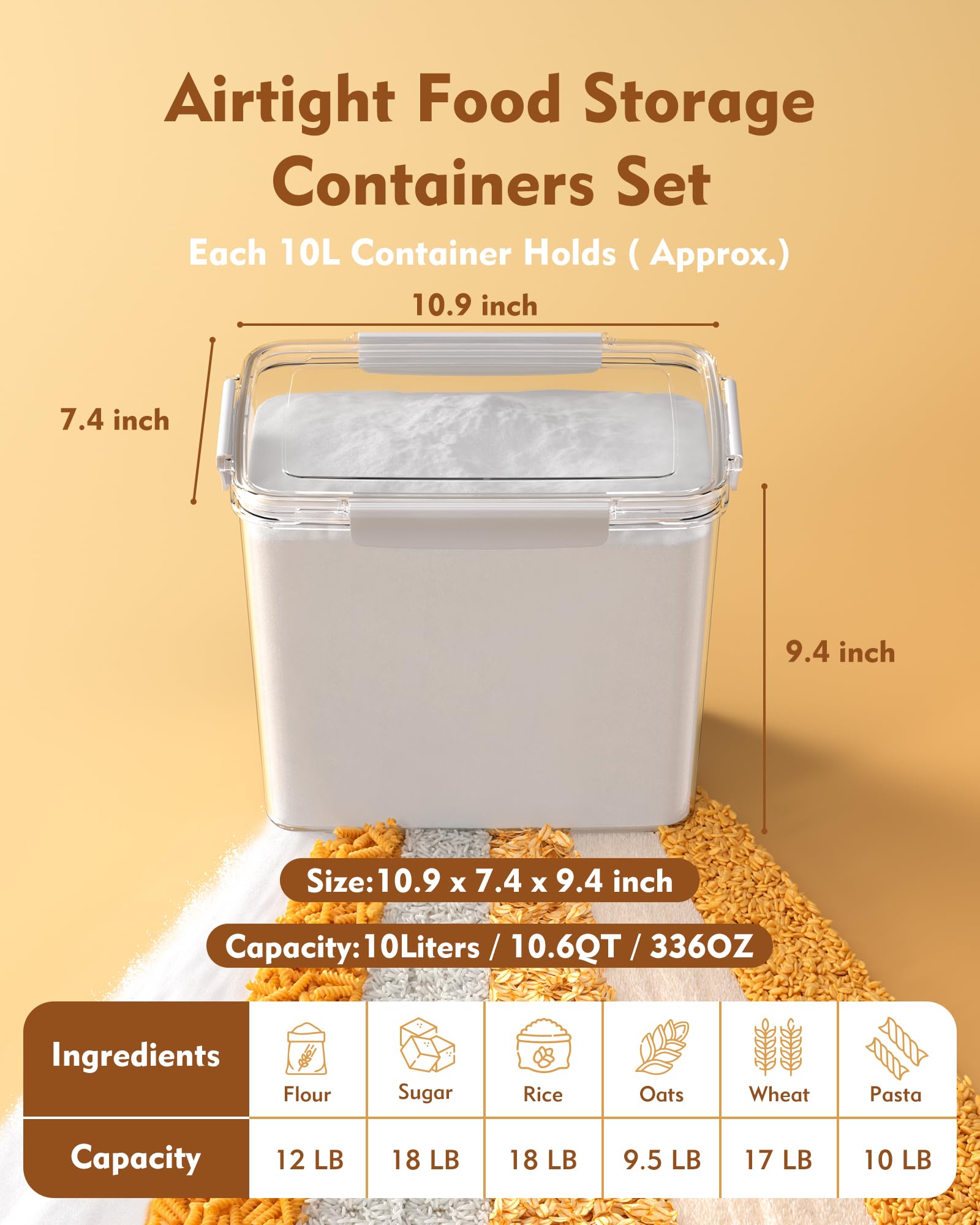 Kemethy 6L flour container with wide mouth for easy scooping