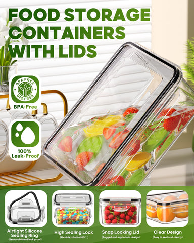 KEMETHY 34oz rectangular container with clear walls for quick content view.