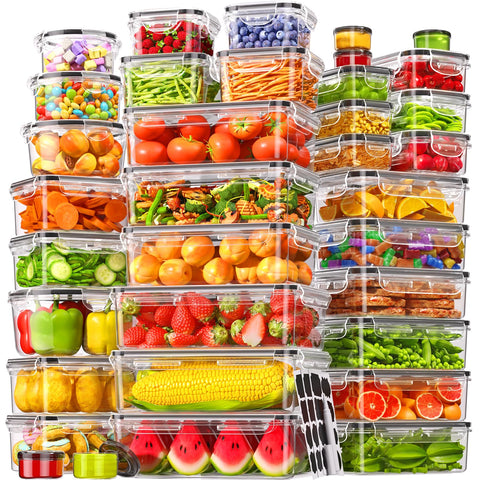 KEMETHY 70pc set with rectangular, square, and round containers for organization.