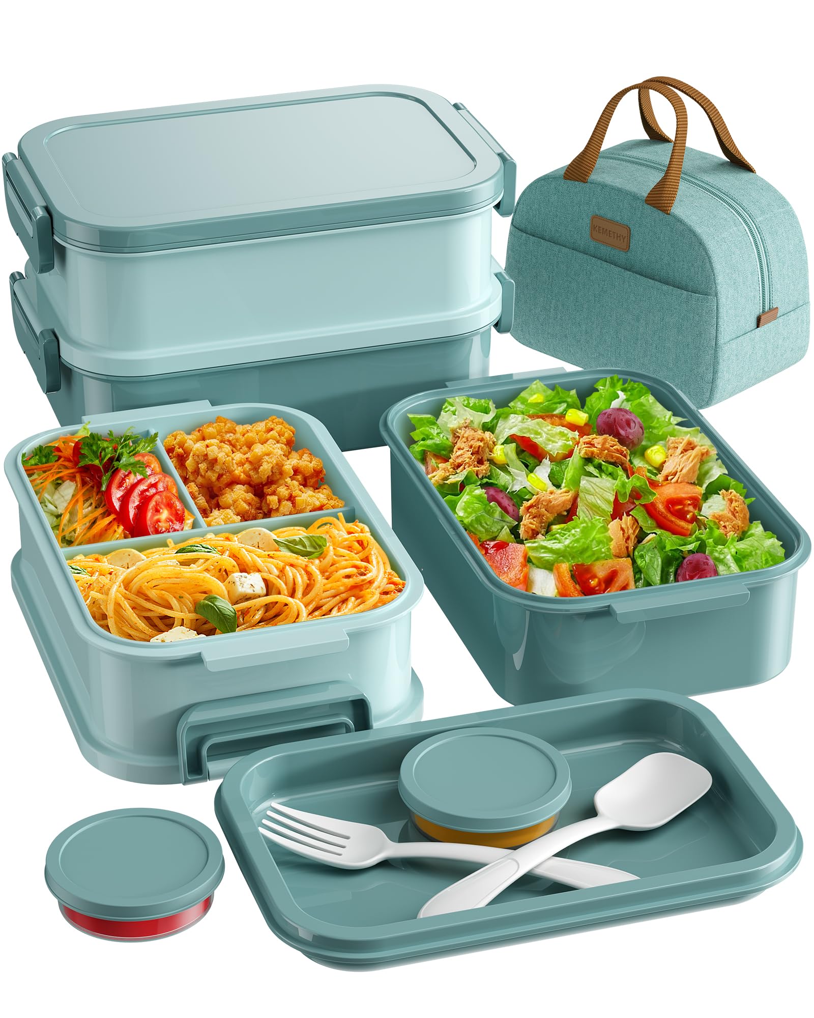 KEMETHY 74oz 3-tier green bento exterior ready for daily meals on the go.