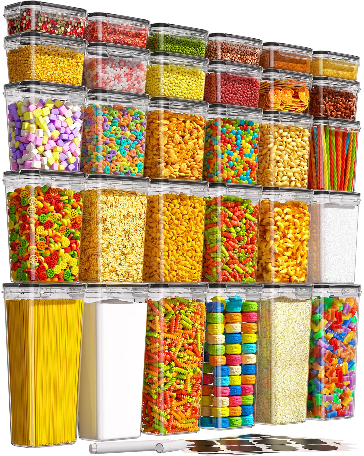 KEMETHY airtight containers stacked neatly for efficient pantry storage.