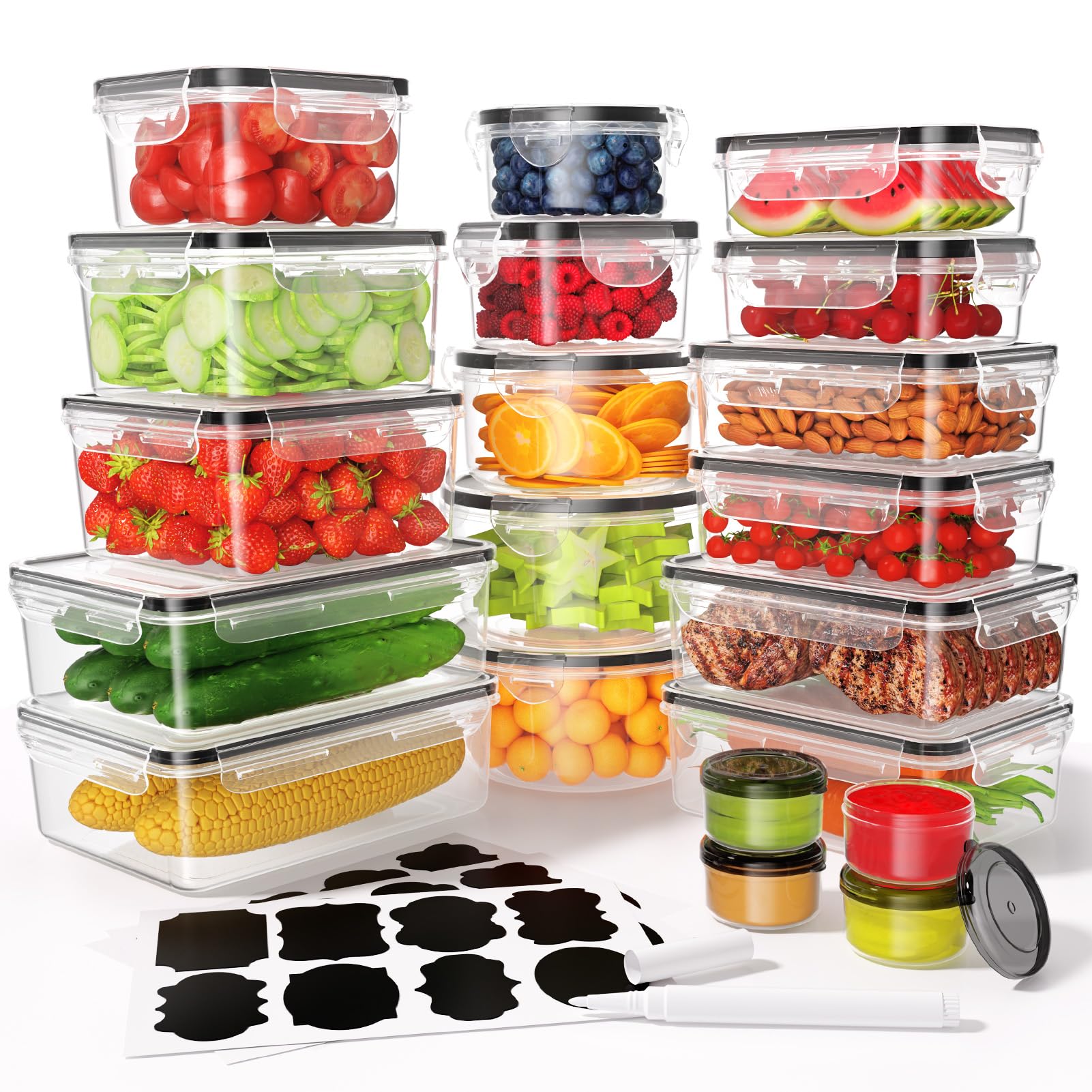 Kemethy airtight food containers with secure lids for freshness and organization.