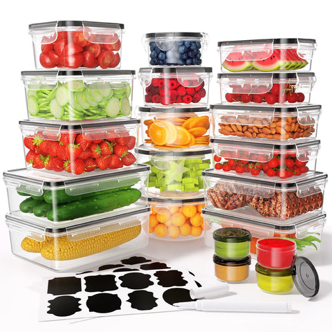 Kemethy airtight food containers with secure lids for freshness and organization.