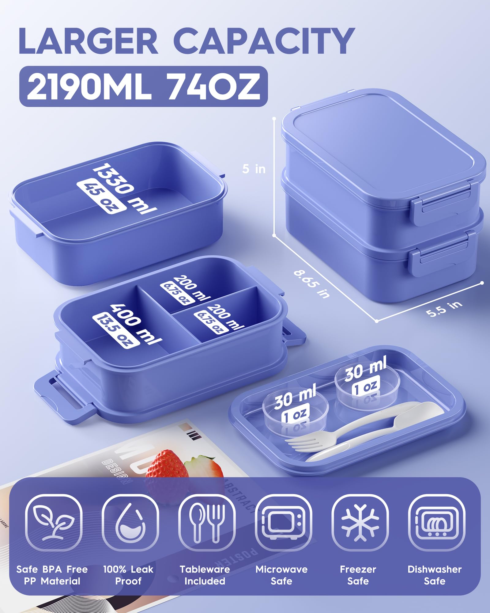 KEMETHY bento built-in sauce containers for dips on the go