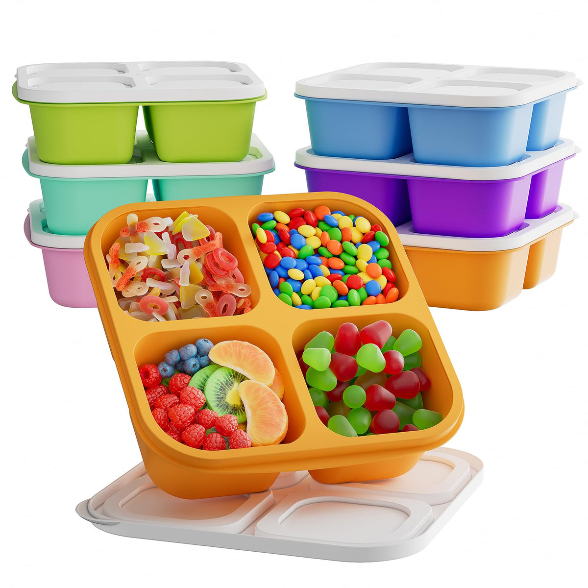 KEMETHY four-compartment bento in bright colors for organized meals.
