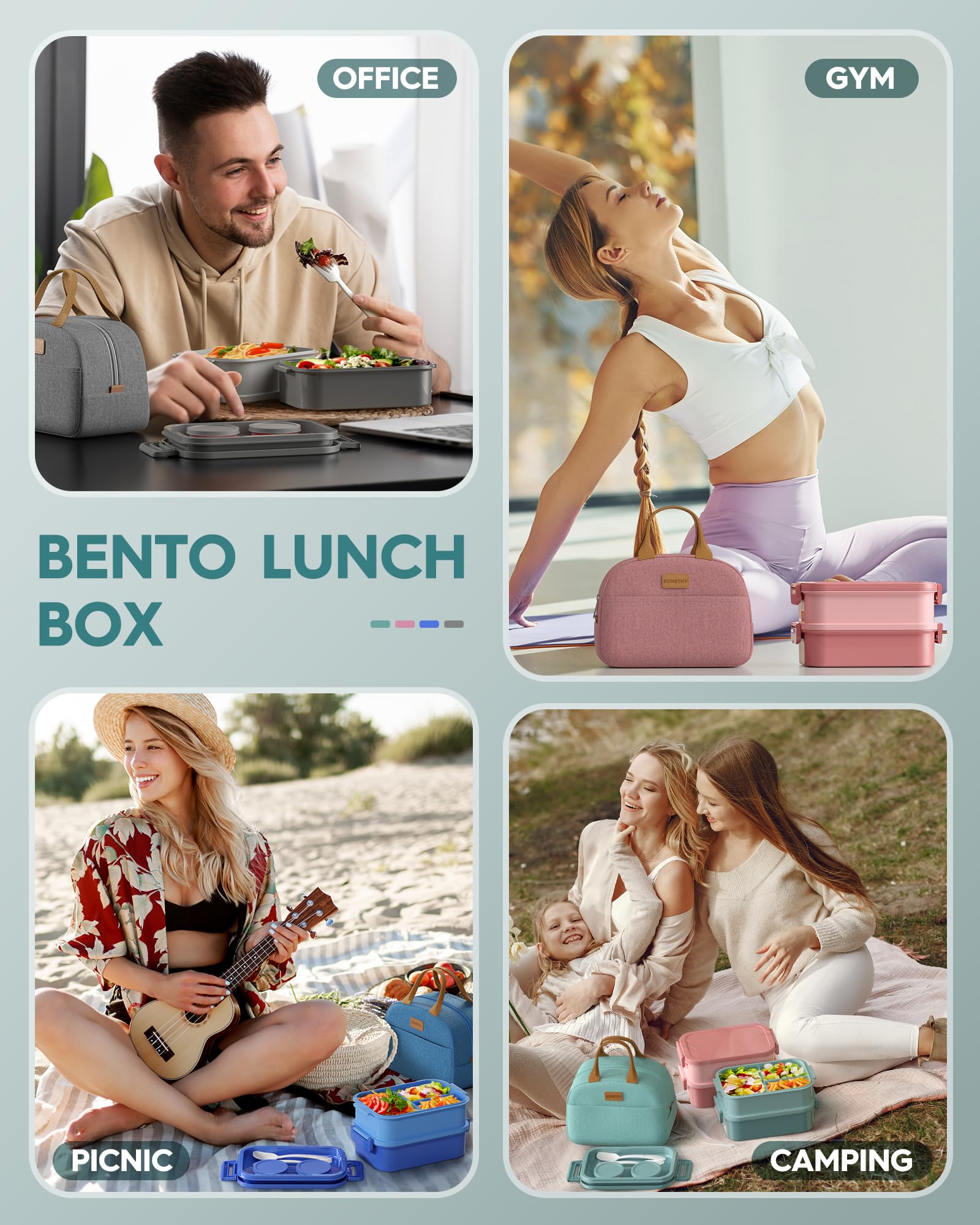 KEMETHY 74-ounce capacity lunchbox ready for main courses and sides.