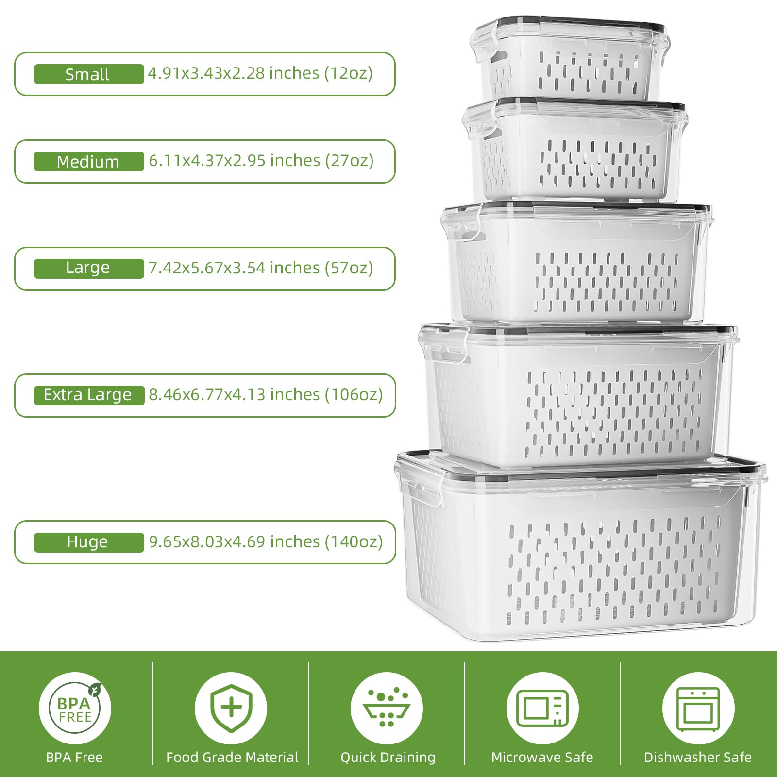 Kemethy 57oz container with removable colander for easy washing and draining