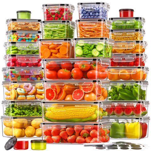 KEMETHY rectangular containers with airtight lids for organized meal prep.