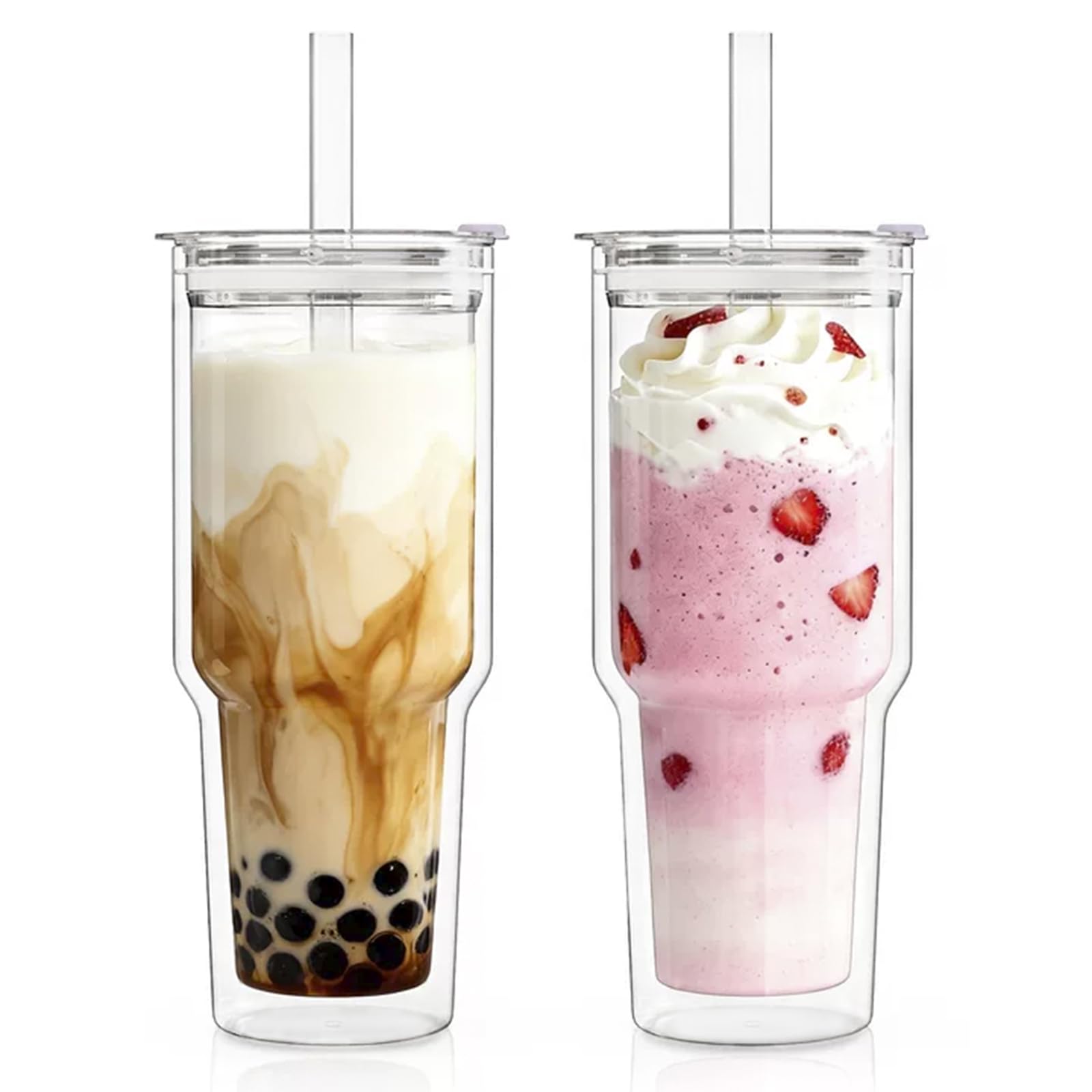 KEMORELA 28 oz double-wall glass tumbler set for iced beverages.