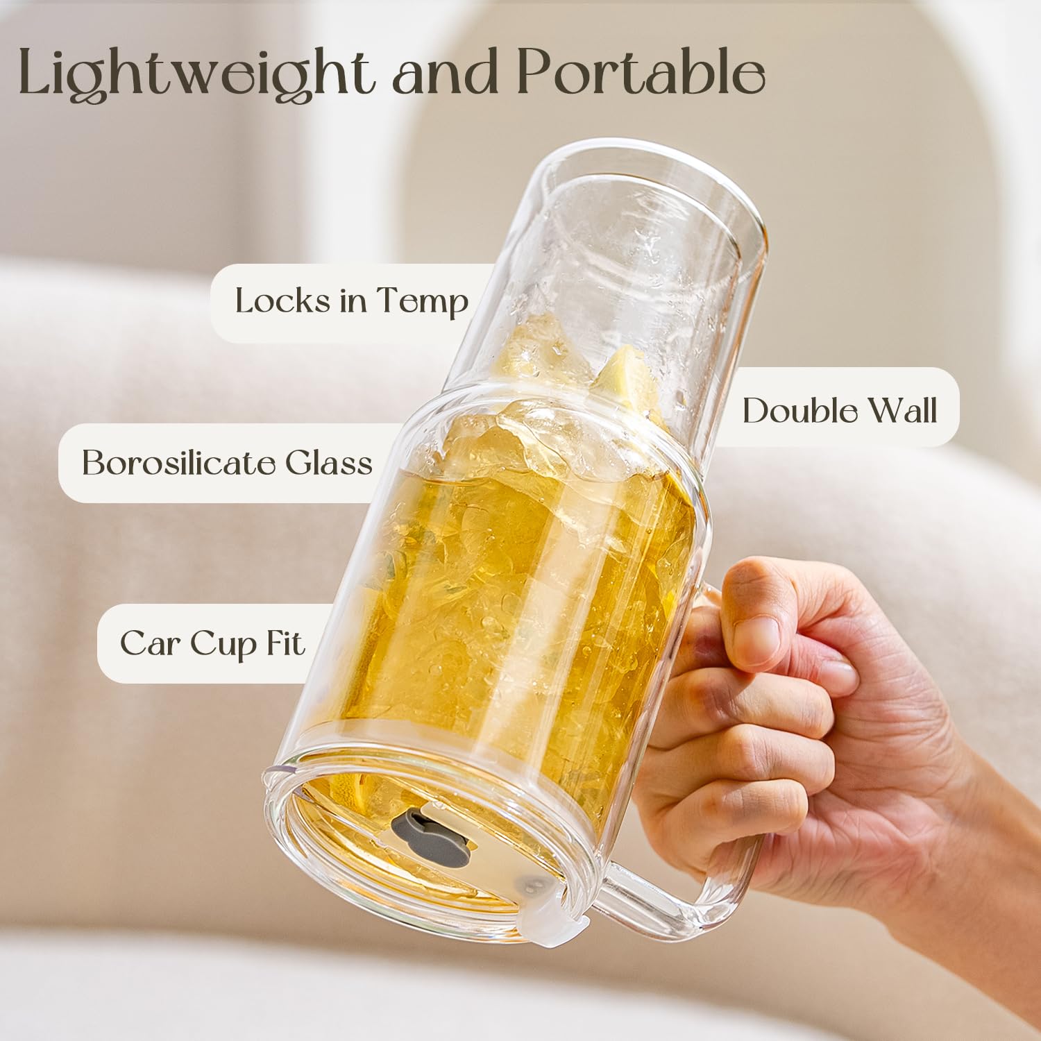Kemorela 28oz double-wall tumbler showing insulated design keeps drinks cold.