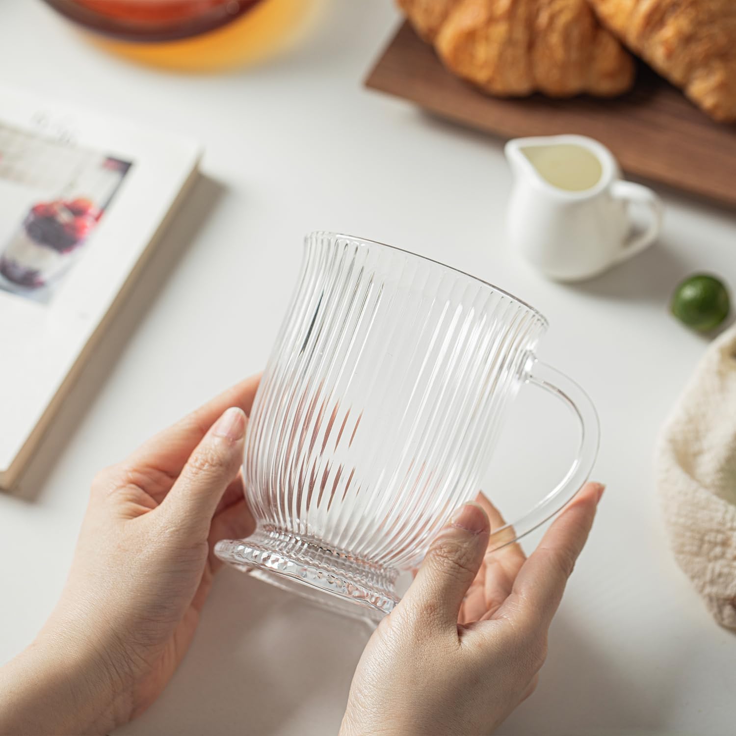 KEMORELA 4-pack glass coffee mugs displayed together for family use