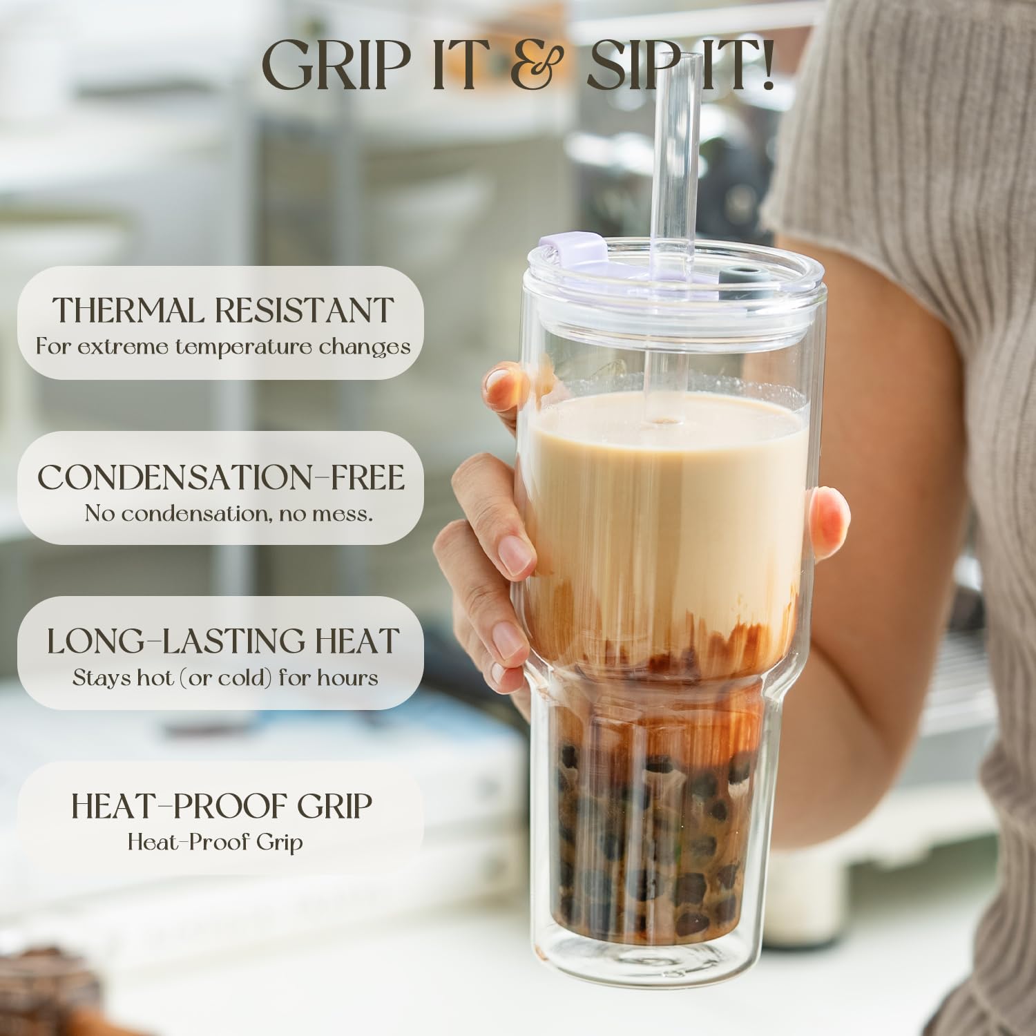 KEMORELA dishwasher-safe glass tumbler for quick cleanup after busy days.