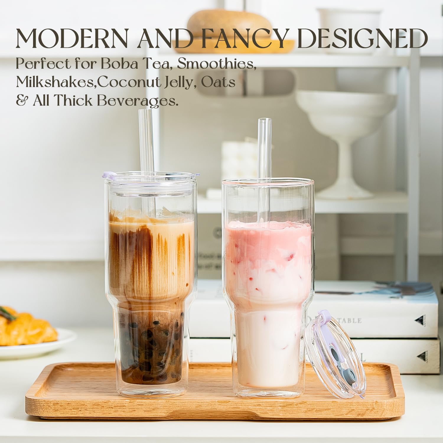KEMORELA extra-wide 13mm glass straw for easy sipping with boba.