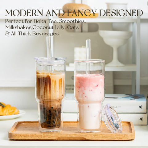 KEMORELA extra-wide 13mm glass straw for easy sipping with boba.