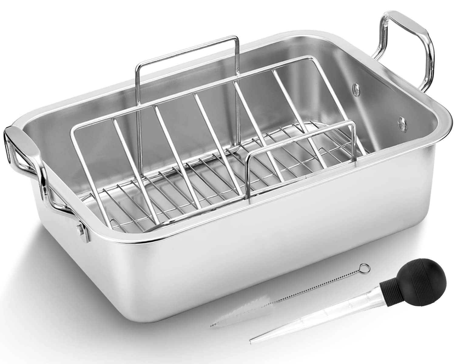 Kendane 15 inch stainless roasting pan with cooling rack for even roasting