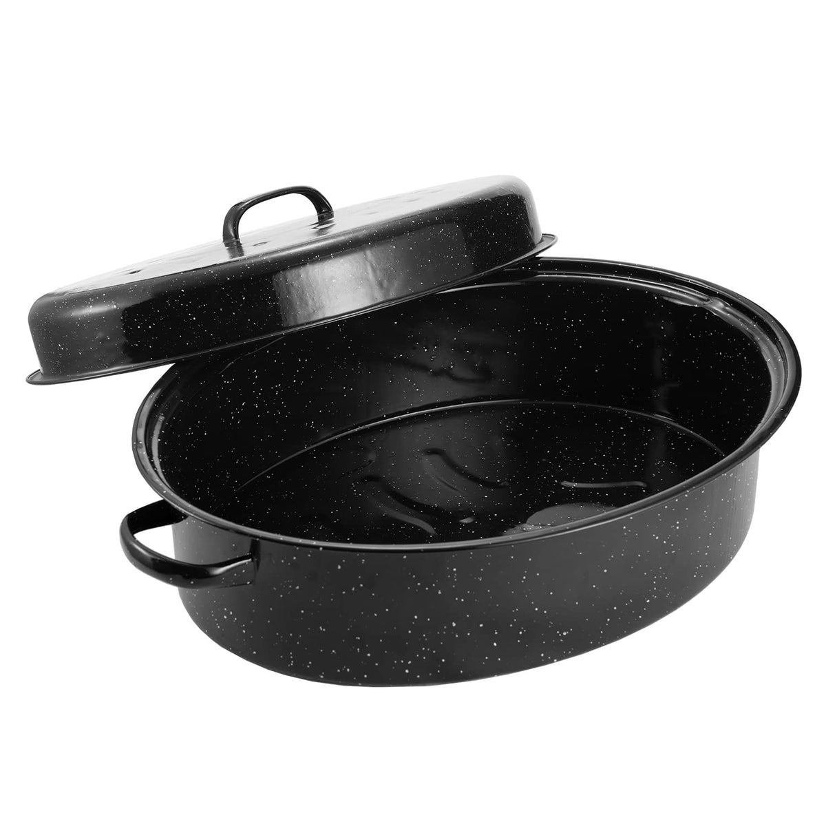 Kendane Granite Roasting Pan 18-inch lid demonstrates robust enamel for large roasts