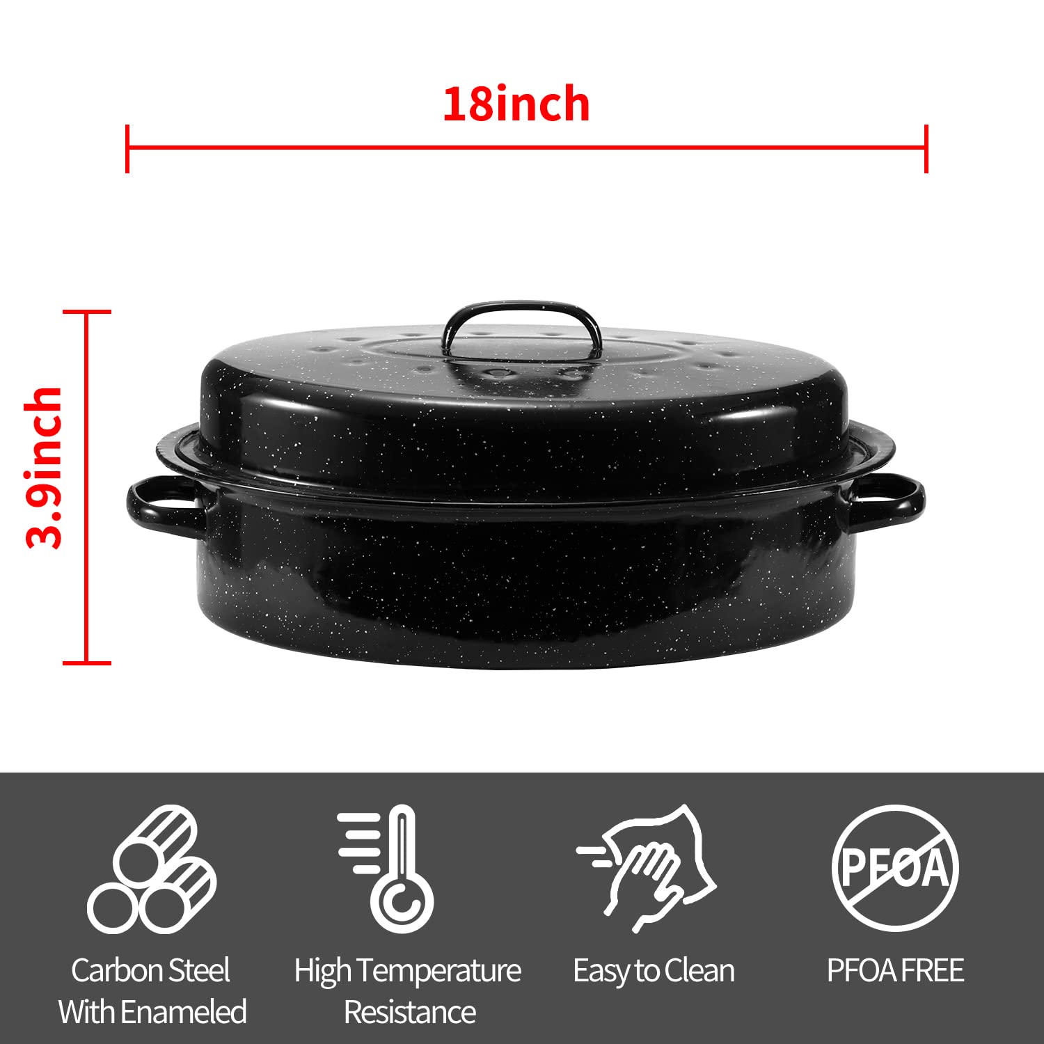 Kendane Granite Roasting Pan with domed lid preserves juices for turkey and poultry