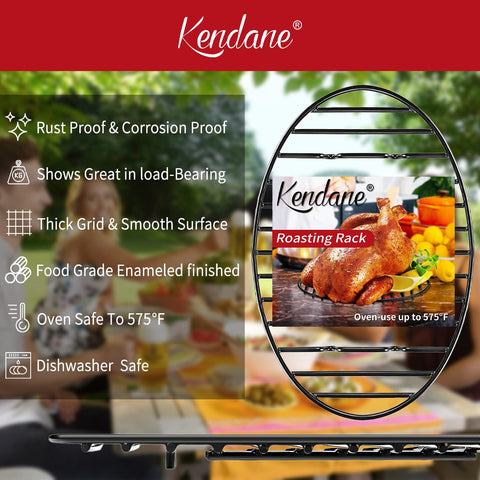 Kendane oven-safe roasting rack supports up to 575°F for versatile cooking.