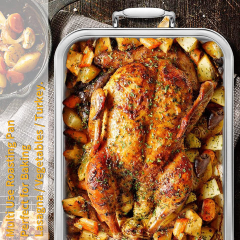 Kendane roasting pan in oven ready setup for turkey or ribs