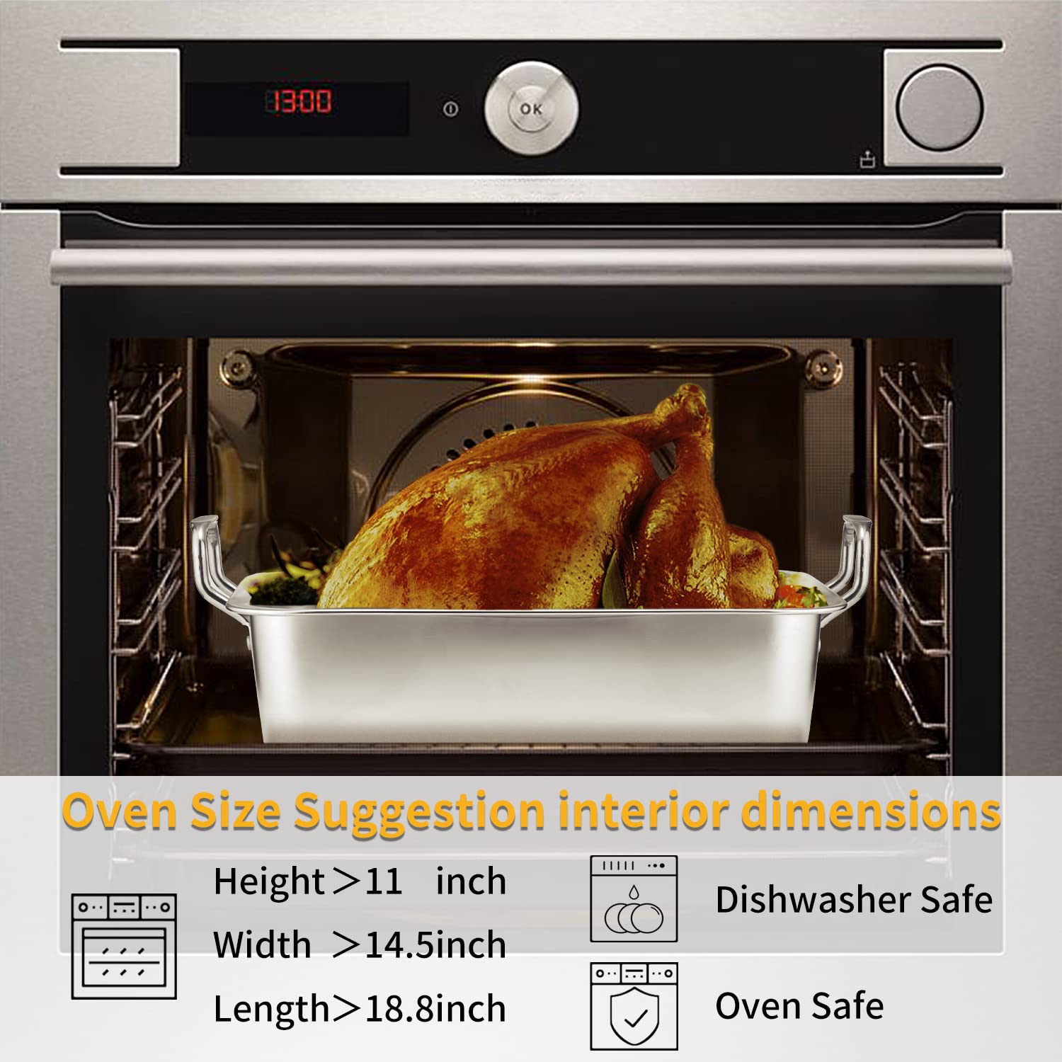 Kendane roasting pan side view with large riveted handles for secure grip
