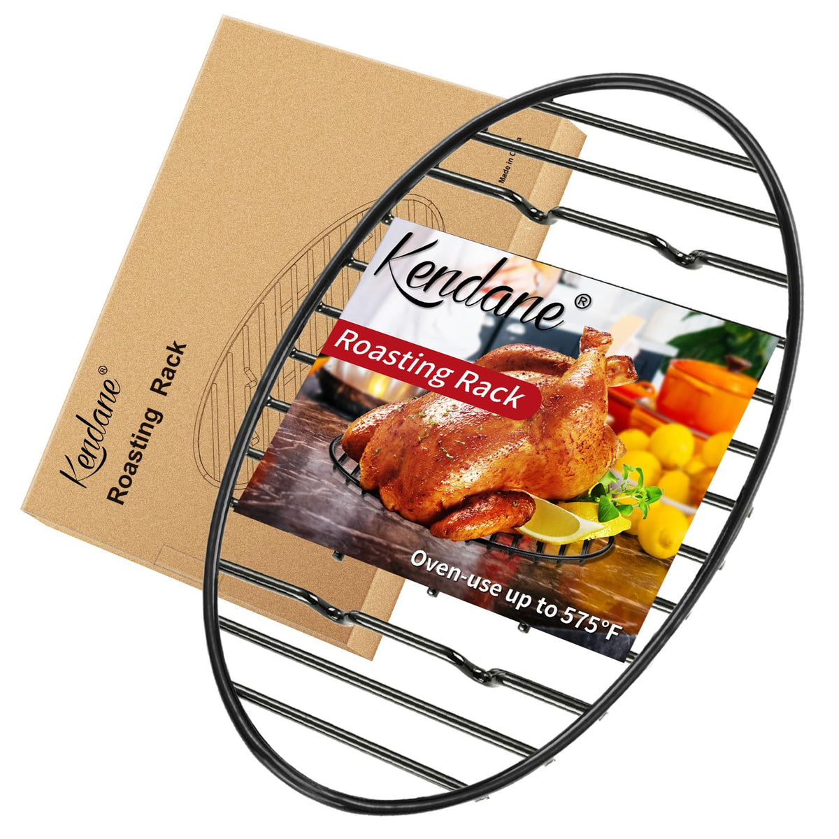 Kendane roasting rack with integrated feet elevates food for even cooking and cooling.