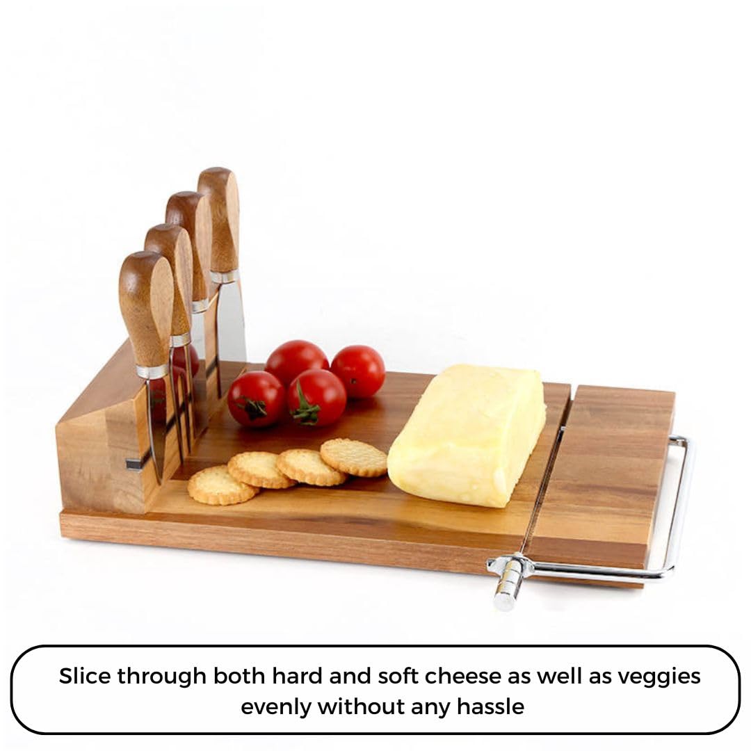 Kenley & Everlynn acacia wood board offers moisture resistance and elegant presentation.