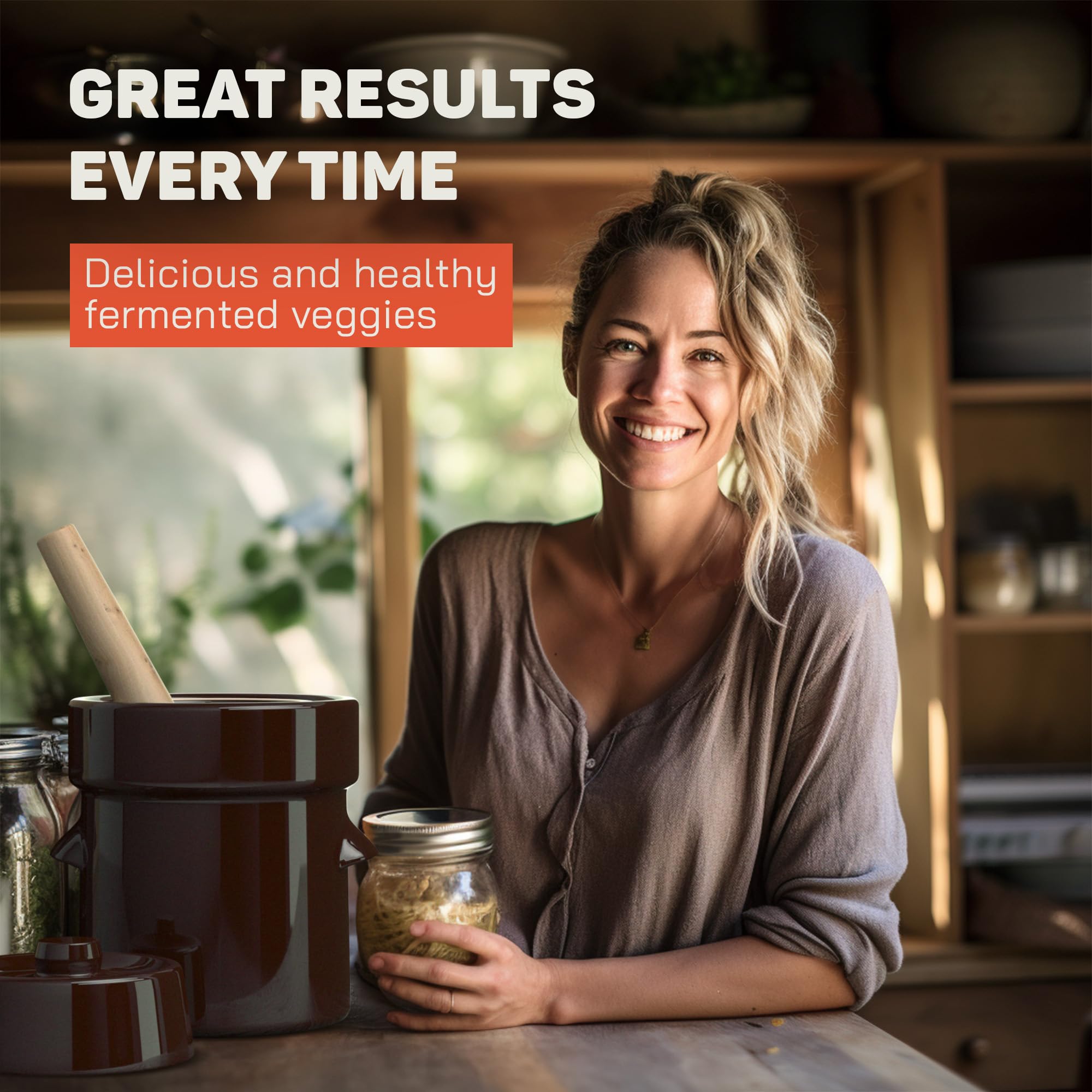 Kenley crock on a countertop highlights easy care and everyday use.