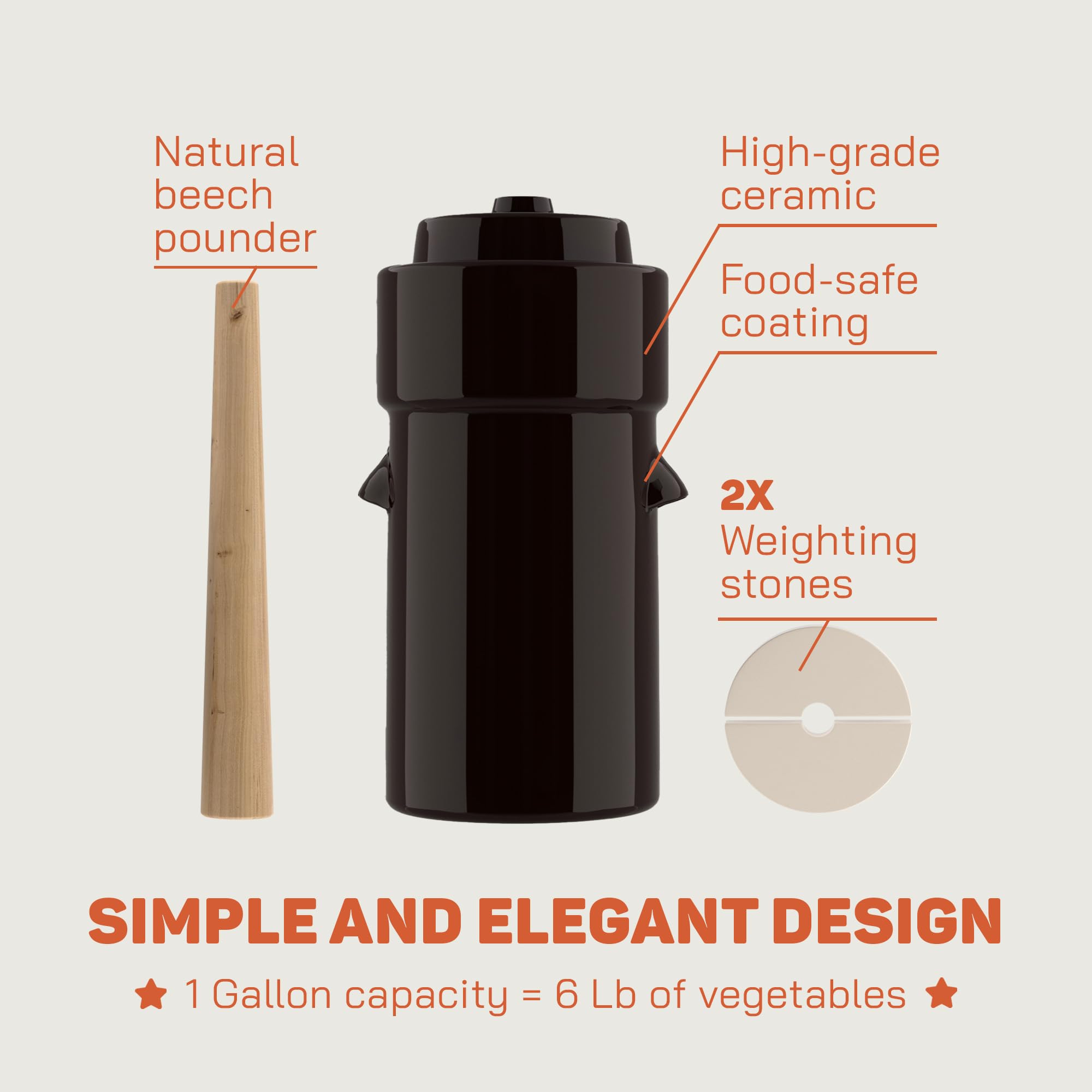 Kenley water-seal lid protects from air while gases escape during fermentation.