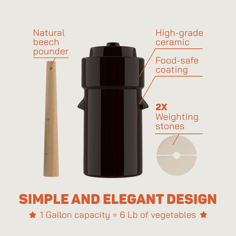 Kenley water-seal lid protects from air while gases escape during fermentation.