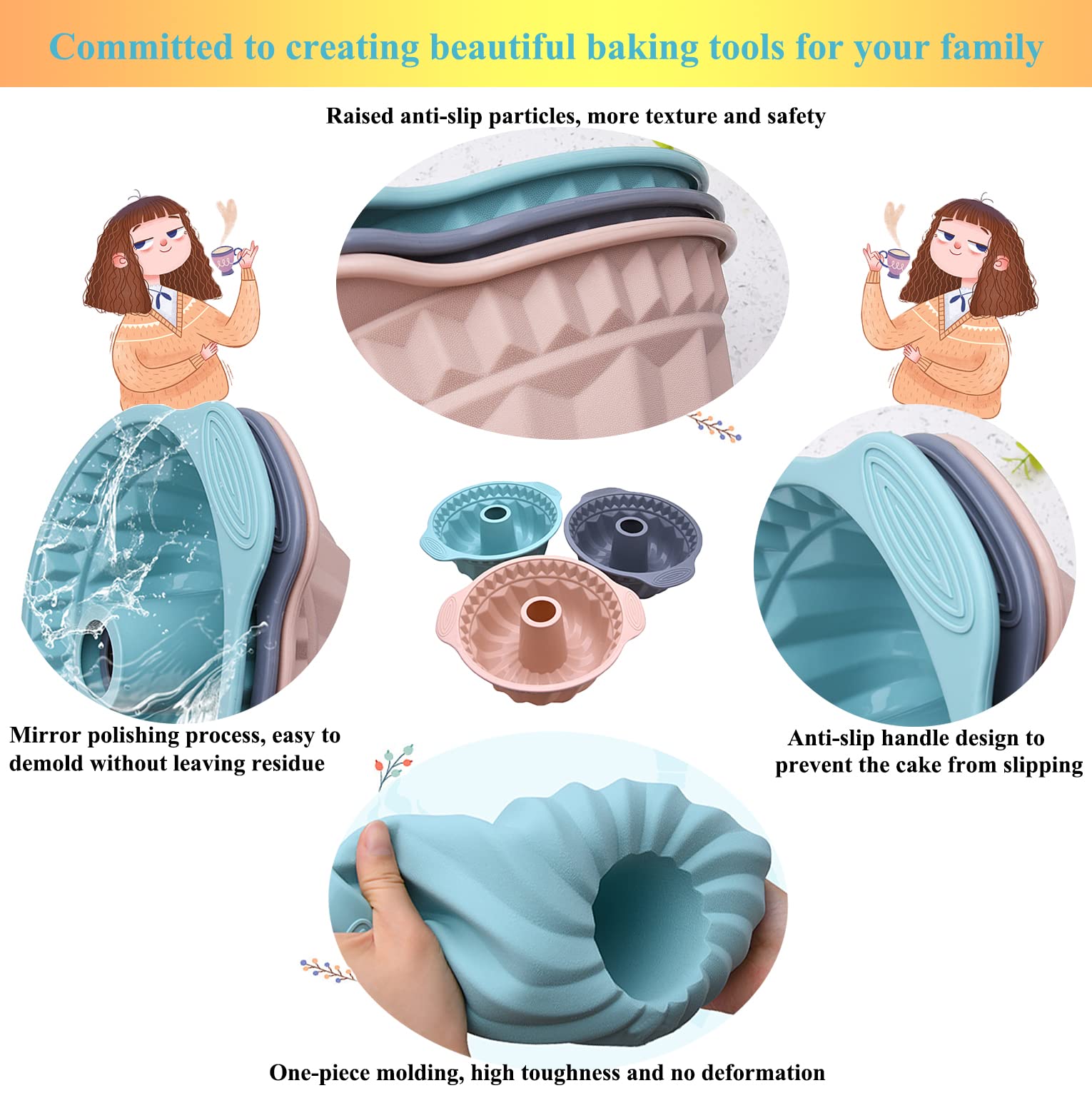 Kenond silicone pan with sturdy handle for comfortable pouring