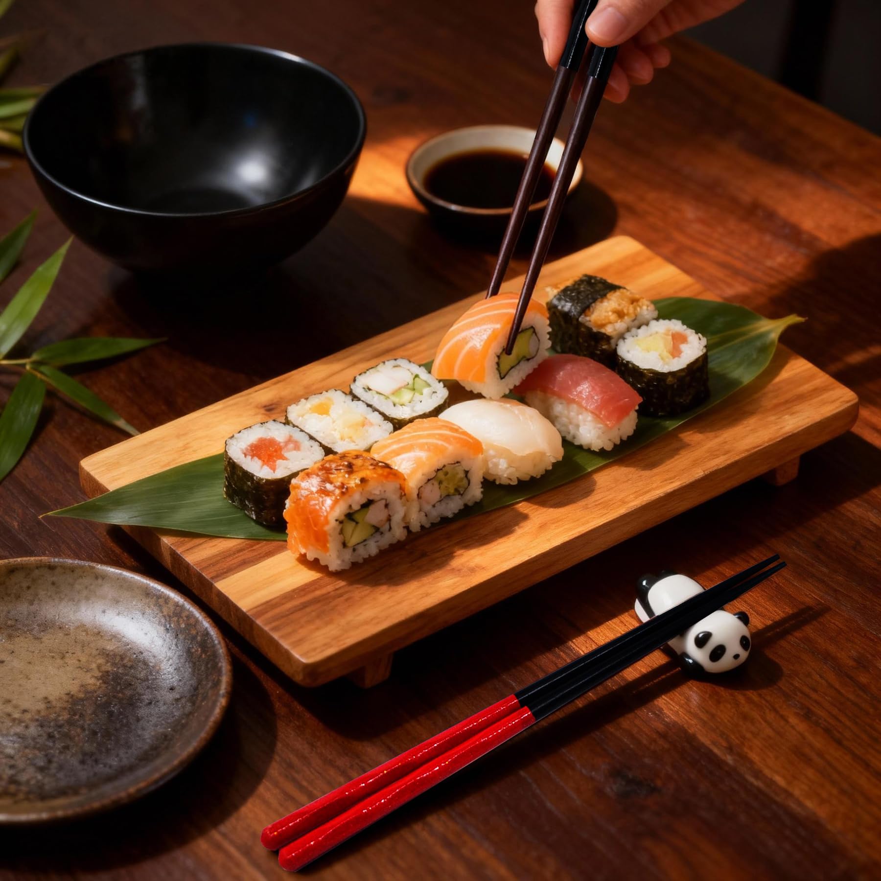 Kenpal sleek black and red chopsticks offer modern, stylish dining.