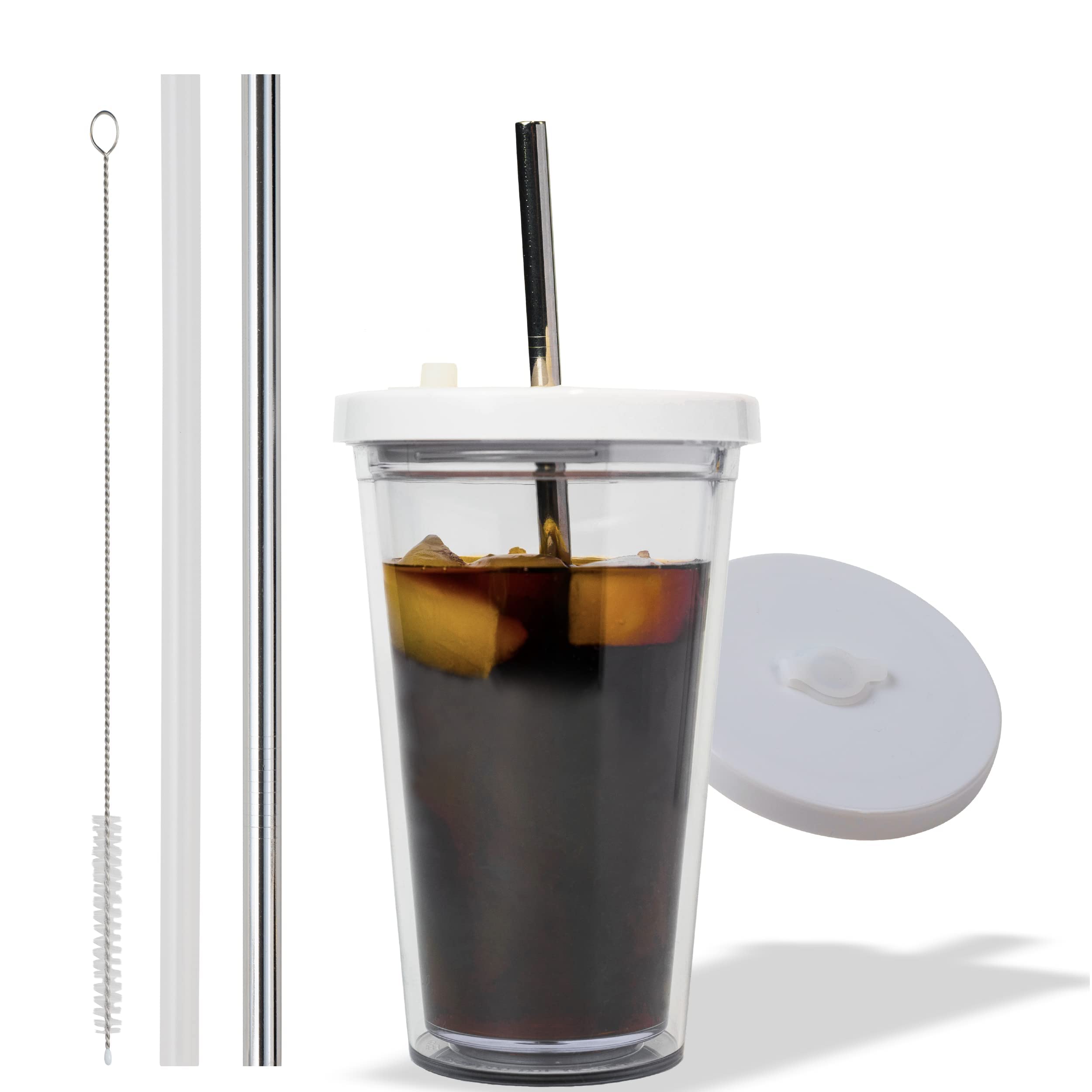 Kensal Home 16oz iced coffee cup demonstrates spill-free travel design.