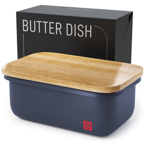 KENSINGTON LONDON butter dish with lid on countertop keeps butter ready to spread.