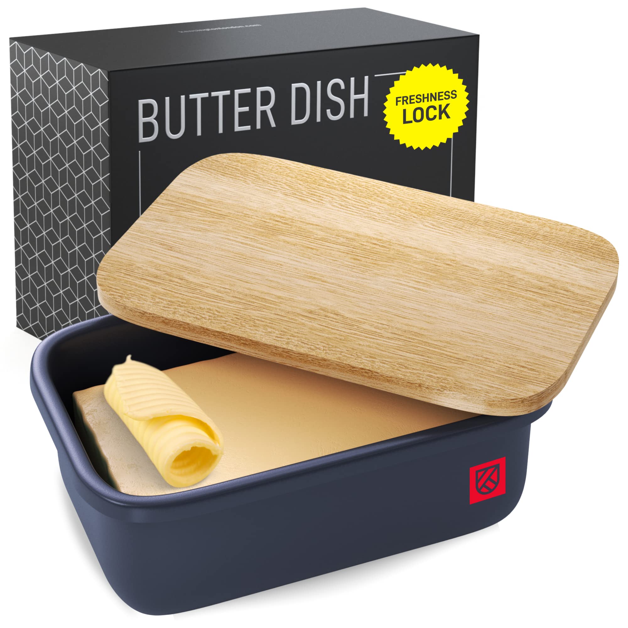 KENSINGTON LONDON farmhouse-style butter dish fits rustic kitchen decor.
