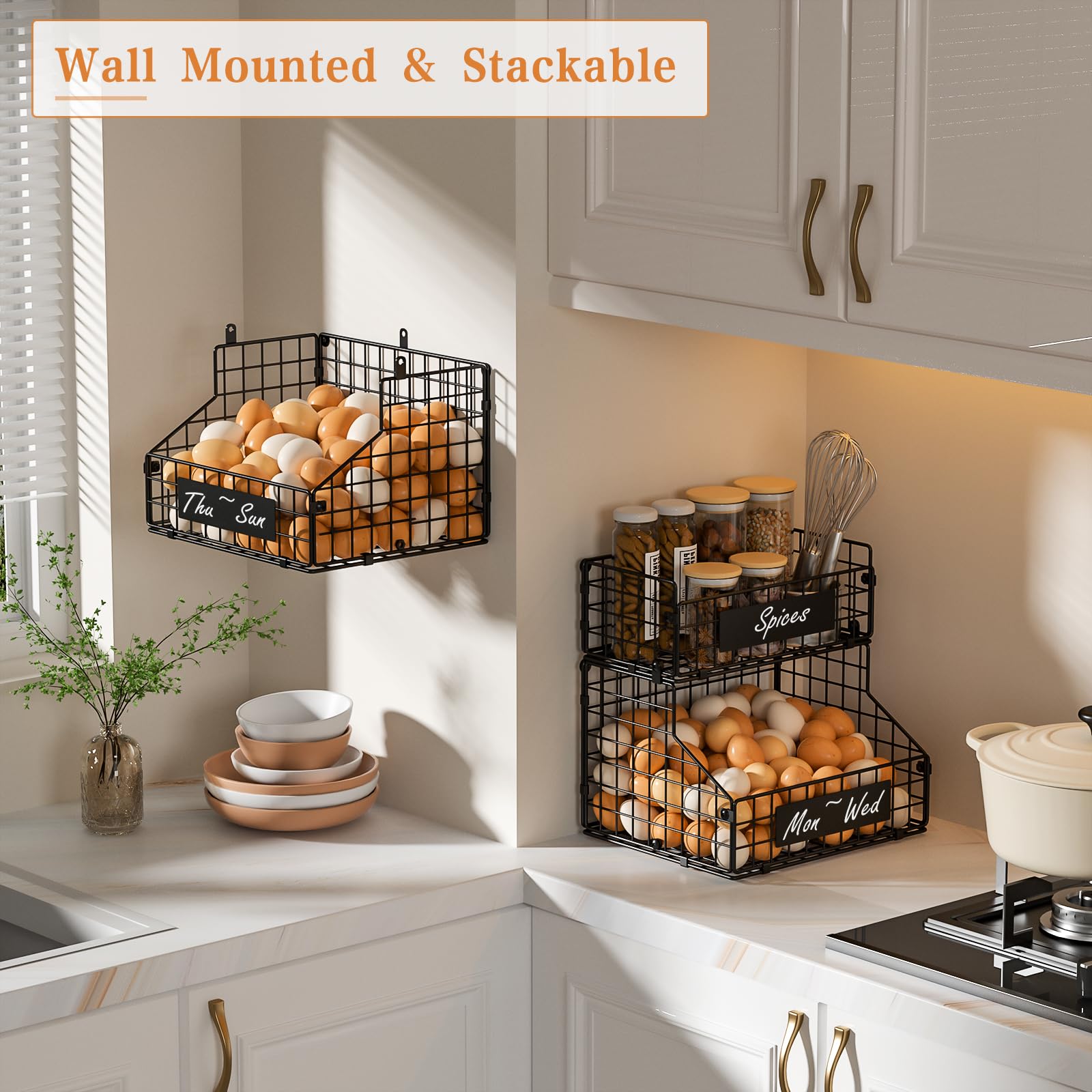 Keomaisyto three-tier stackable baskets arranged on a counter