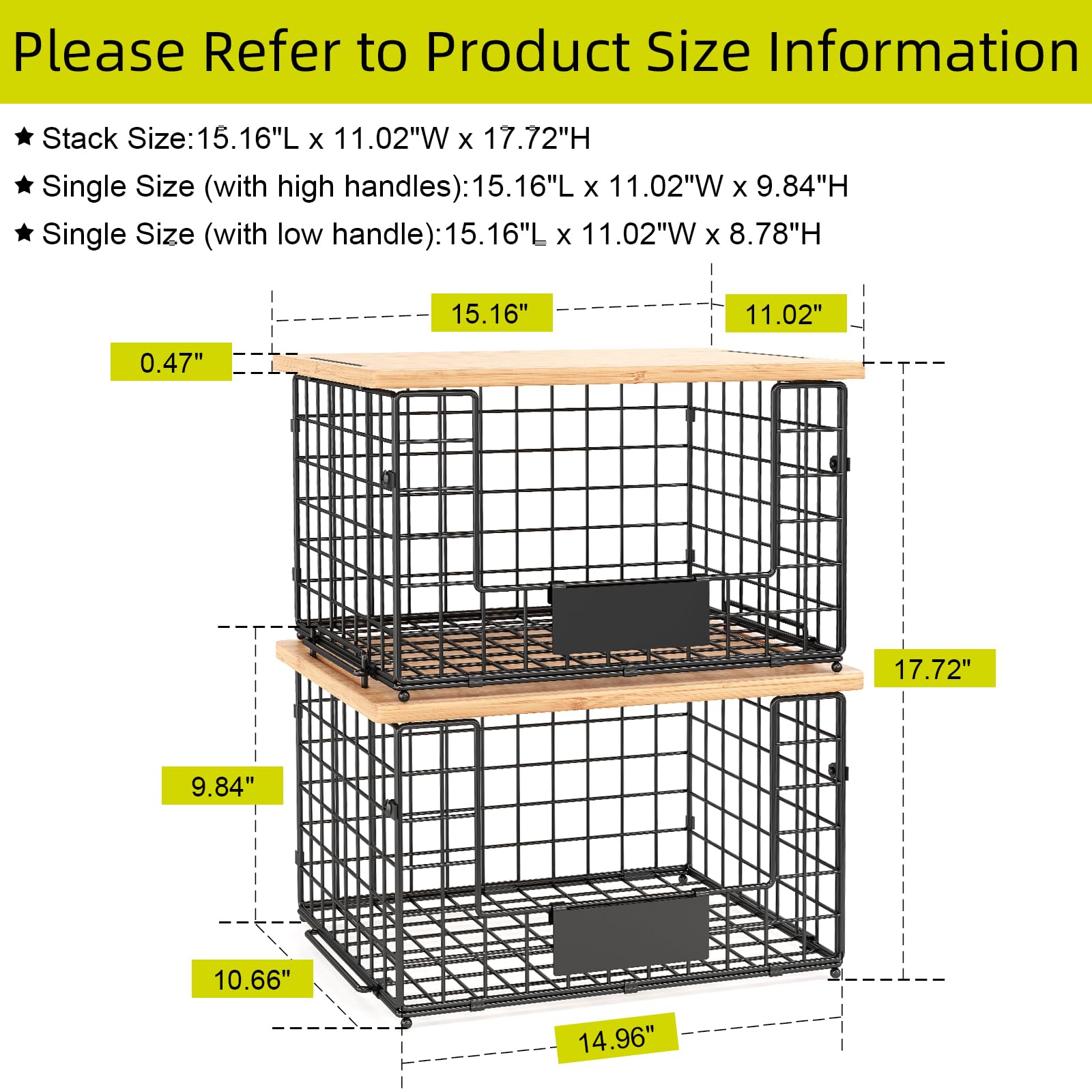 Keomaisyto two baskets stacked securely on a shelf for space-saving storage.