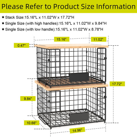 Keomaisyto two baskets stacked securely on a shelf for space-saving storage.