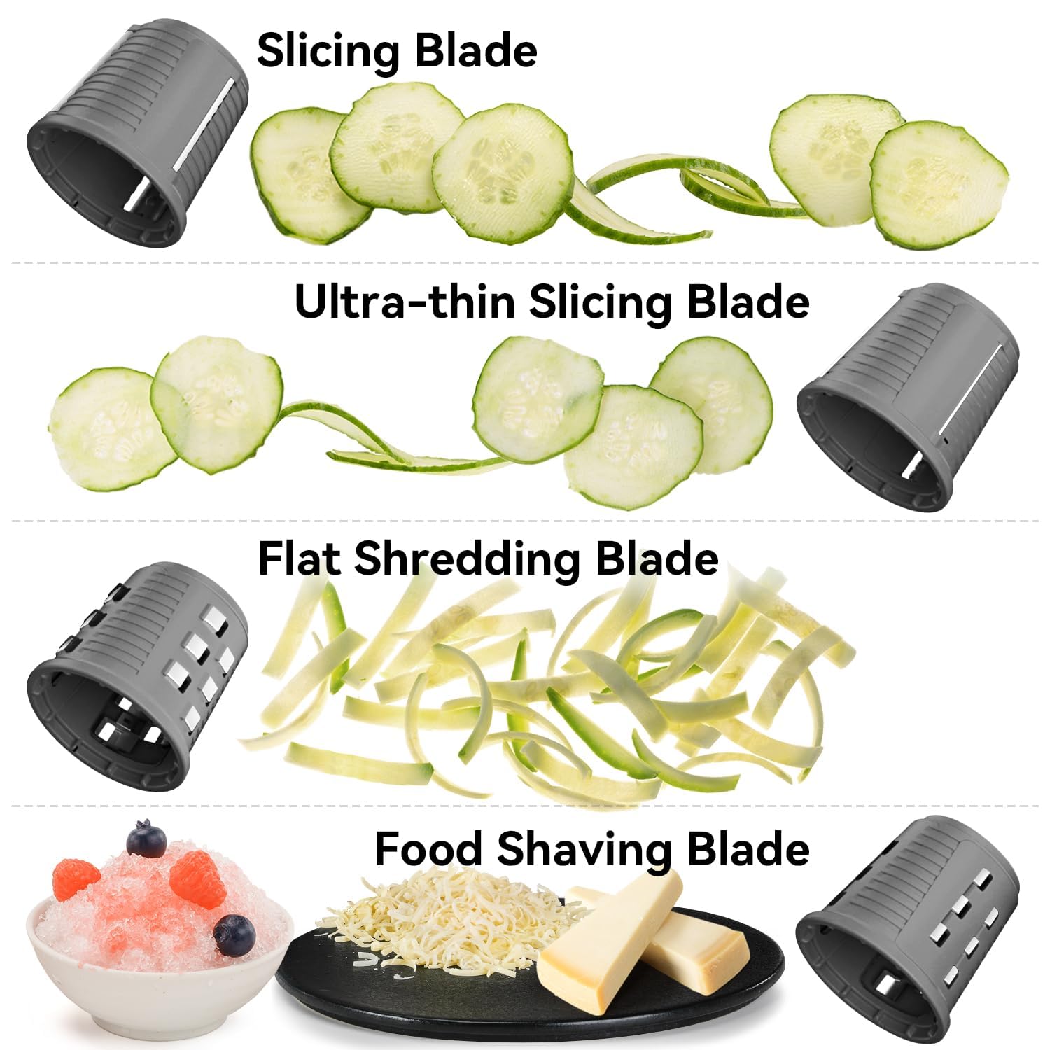 KEOUKE blade set and storage cups enable versatile slicing options