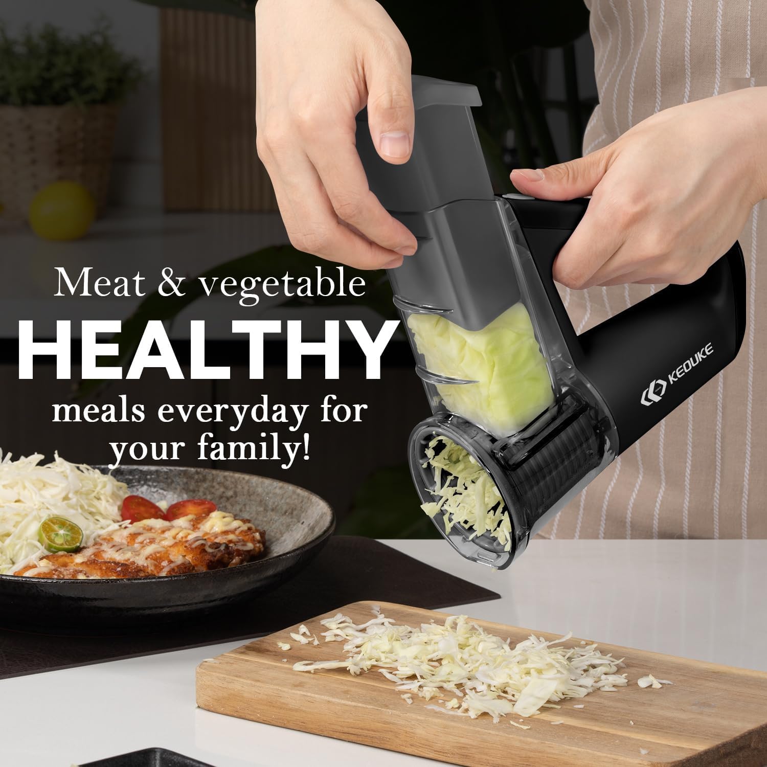 KEOUKE cordless chopper in use for fast vegetable prep anywhere