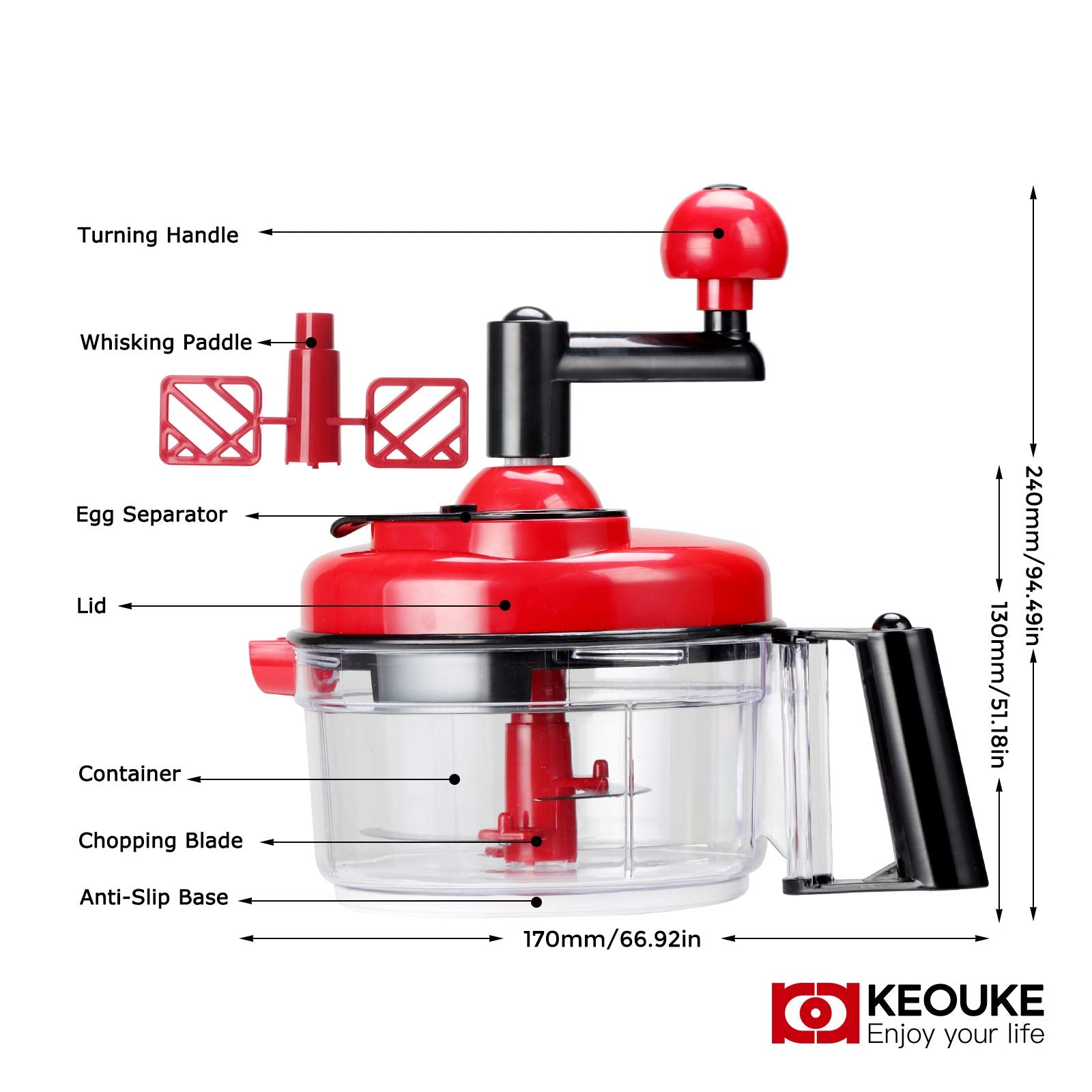 KEOUKE hand crank chopper is easy to clean under running water.