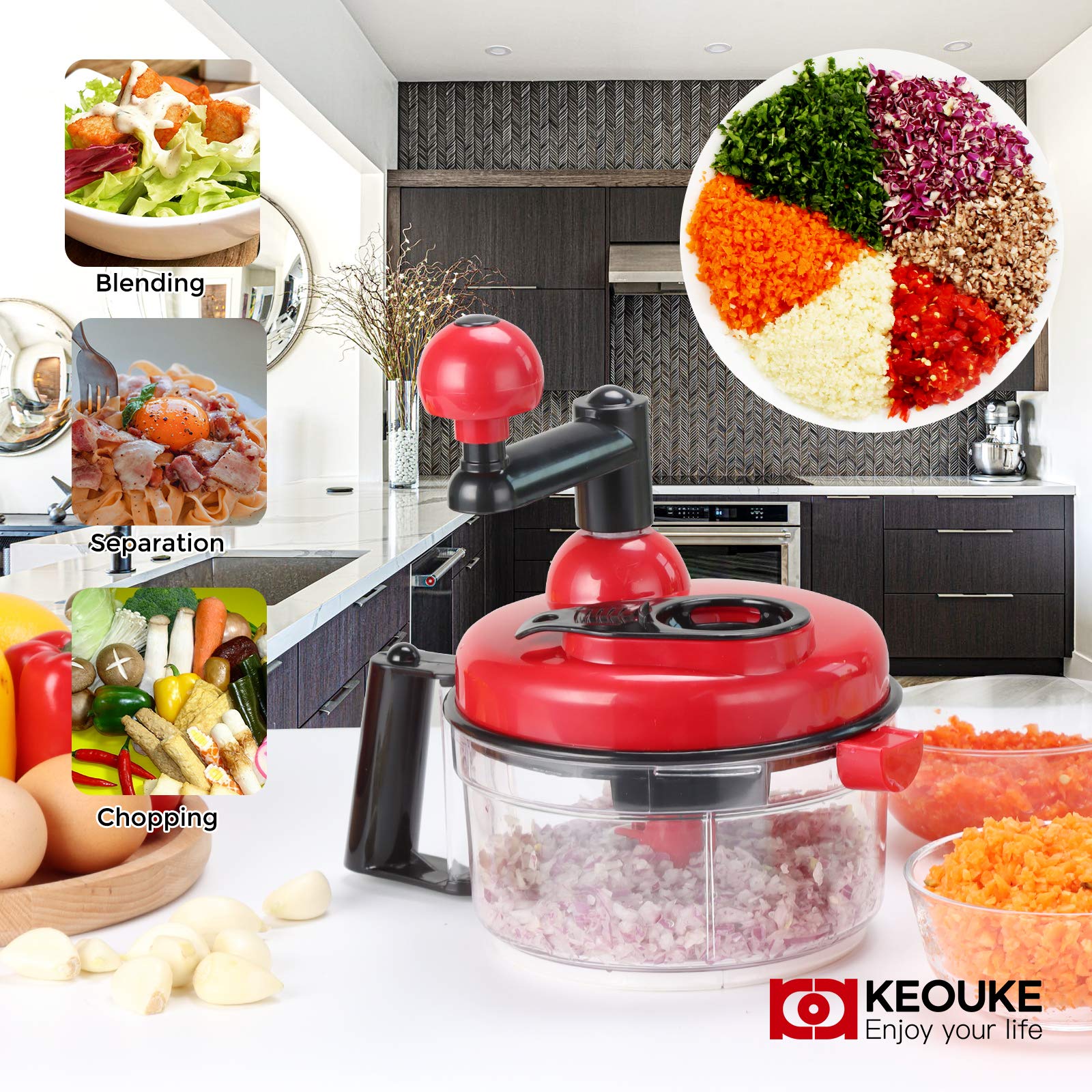 KEOUKE hand crank food chopper with egg separator for salads.