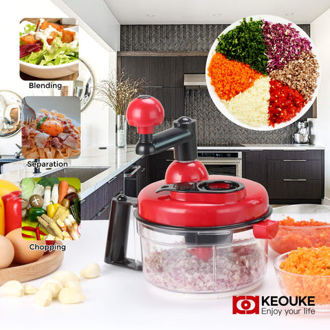KEOUKE hand crank food chopper with egg separator for salads.