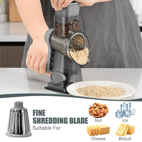Keouke rotary cheese grater blades set, three stainless steel options for shred, julienne, and slice.