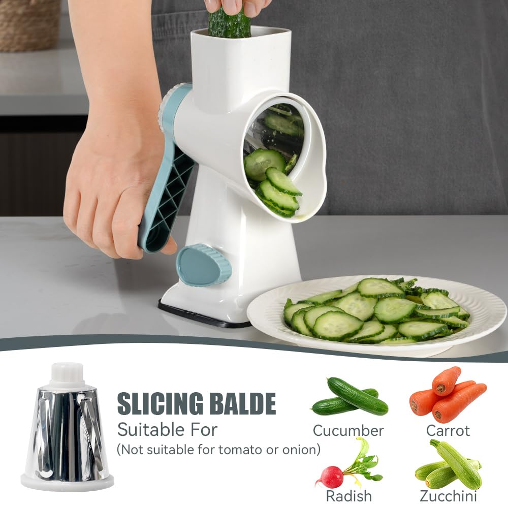 KEOUKE rotary cheese grater blades enable shredding, slicing, and julienne textures.
